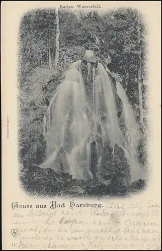 AK Gruss aus Bad Harzburg: Radau-Wasserfall, 29.7.1901 nach Holland