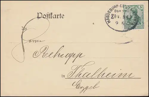 Poste ferroviaire MAGDEBURG - UELZEN - BREMEN 9.5.1912 sur carte postale à destination de Thalheim