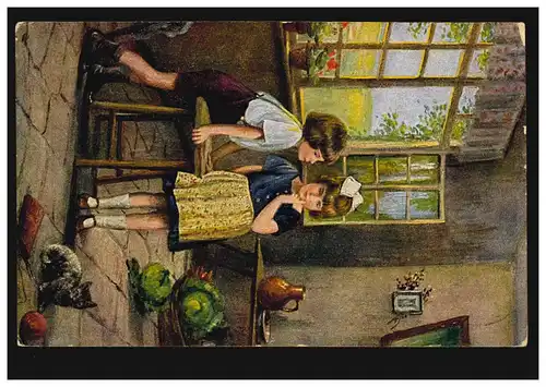 Künstler-AK A. Harder: Kinder mit Katze - Sei nicht bös´! BALSTHAL 24.9.1921