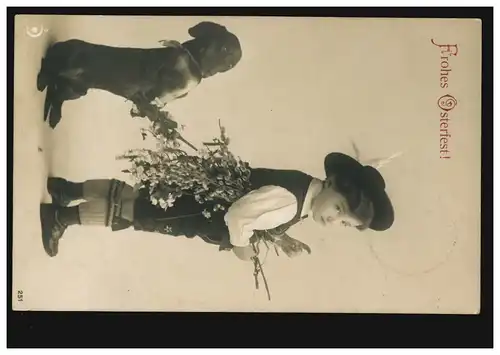Animaux AK Pâques: costumes-garçon avec chaton de pâture, chien, HERBENKERT 1.4.15