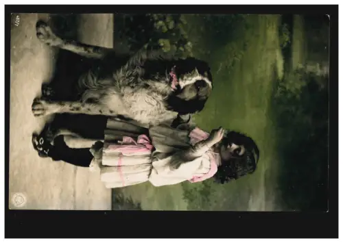 Tiere-AK Kinder. Kleines Mädchen mit großem Hund, 25.12.1910