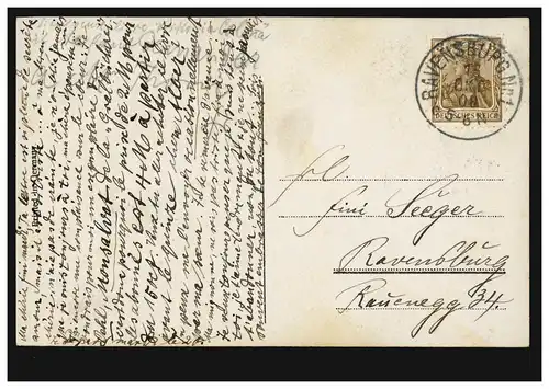 Animaux AK Enfants: chèvre tire char avec des fleurs, RAVENSBURG 13.10.1908