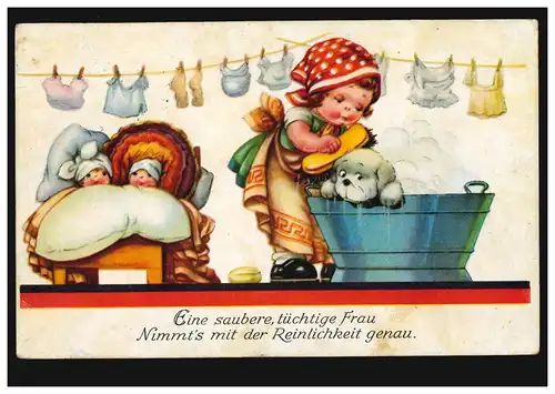 Animaux-AK Enfants: Propreté pour les poupées et les chiens, TETTNANG 6.9.1940