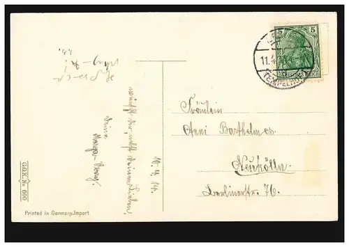 Animaux AK Pâques: Lapin de PÂques avec tablier, oeufs de pâque, TEMPOROF BERLIN 11.4.1914