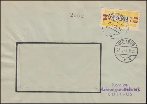 25-Q Dienst-B Billett mit Nummer  Brief Konsum-Nahrungsmittelwerk Cottbus