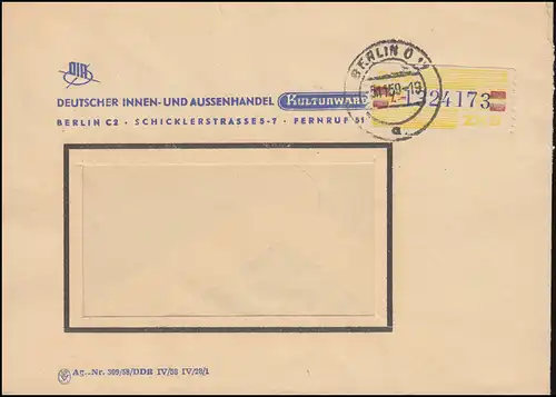25-L Dienst-B Billett mit kleiner Nummer  Brief Kulturwaren BERLIN 1959