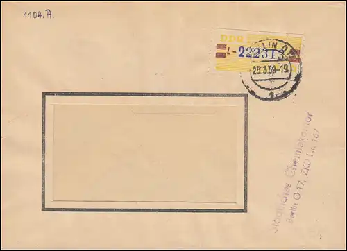 25-L Dienst-B Billett mit kleiner Nummer 222313 Brief Chemiekontor BERLIN 1959