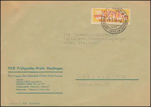 17-M Service-B Billett petit numéro 357187 Lettres Matériel d'essai usine MEDINGEN 1958