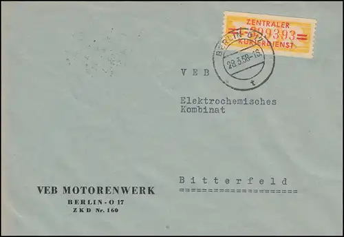 17-L Service-B Billett petit numéro 399393 sur lettre Motorwerk BERLIN 28.3.58
