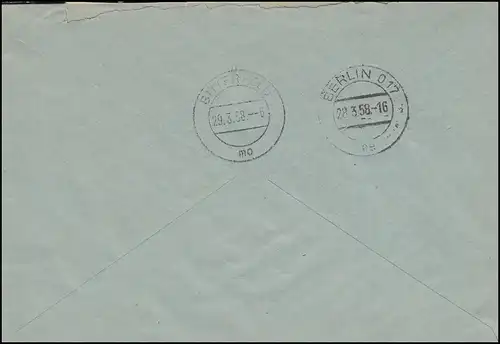 17-L Service-B Billett petit numéro 399393 sur lettre Motorwerk BERLIN 28.3.58