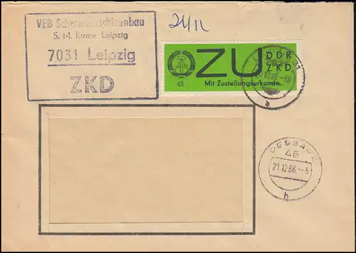 Dienst E 2 Zustellungsurkunde Fensterbrief Schwermaschinenbau LEIPZIG 20.12.1966