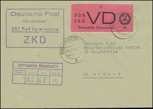 Dienst D 1A Vertrauliche Dienstsache Brief BAD LANGENSALZA 25.8.1954 nach Erfurt