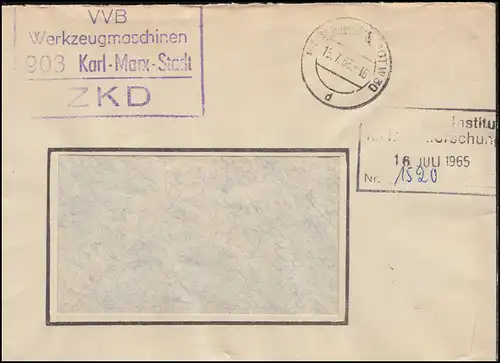 Lettre ZKD VVB Machines-outils Karl-Marx-Ville 15.7.196, enveloppe de fenêtre