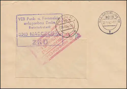 Lettre de la ZKD VEB Radio et Télécommunications Construction Berlin MAGDEBURG 22.1.1969