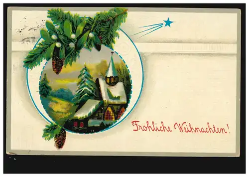 Carte de Noël Paysage dans la boule de noël, NEW DE DRESDE. 24.12.14