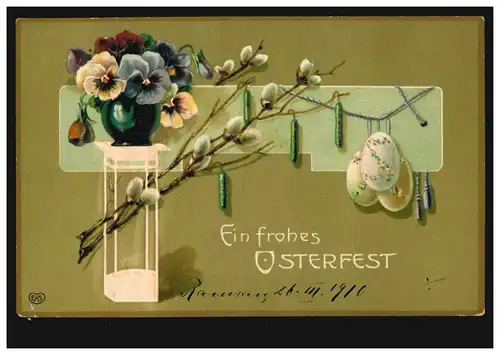 Carte de Pâques Art Nouveau Porte-feuilles Chaton de Weide RAMSAU/Autriche 1910