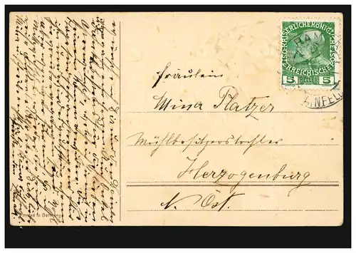 Prägekarte Ostern Jugendstil Blumenständer Weidekätzchen RAMSAU/Österreich 1910