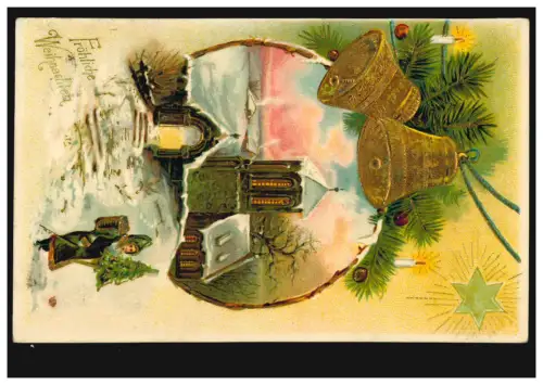 Prägekarte Weihnachten Kirche Weihnachtsmann Glocken, HANNOVER 25.12.1906 