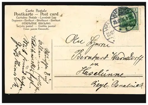 Carte de Noël cloches de père Noël, HANNOVER 25.12.1906