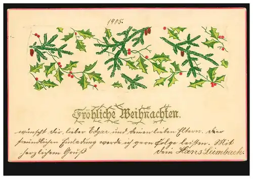 Carte de Noël Branches de décoration de noël, carte postale BERLIN 24.12.05
