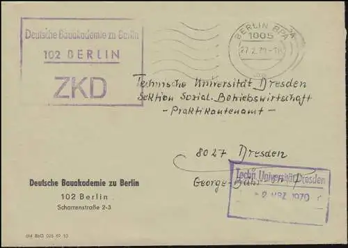 Lettre de l'Académie allemande de construction BERLIN BPA 27.2.70 à l ' Université technique de Dresde