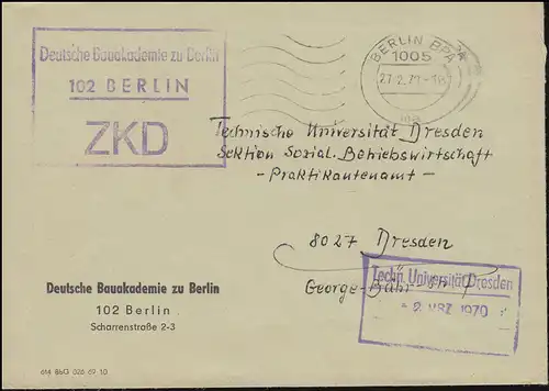 ZKD-Brief Deutsche Bauakademie BERLIN BPA 27.2.70 an die Technische Uni Dresden