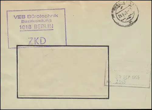 Lettre de la ZKD VEB Bürotechnik BERLIN 17 - 29.9.65 à l'Institut d'études de marché Berlin