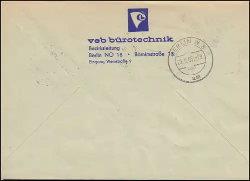 ZKD-Brief VEB Bürotechnik BERLIN 17 - 29.9.65 an Institut Marktforschung Berlin