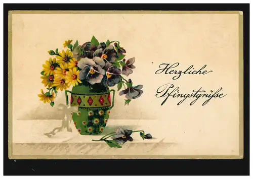 Carte de Pentecôte Fleurs dans le vase, GLESCHENDORF 1. (VUS. LUBECK) 7.6.1919