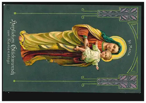 Carte de nom de la fête Art Nouveau Marie avec enfant, vers 1910, inutilisé