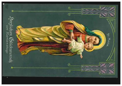 Carte de nom de la fête Art Nouveau Marie avec enfant, vers 1910, inutilisé