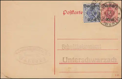 Dienstganzsache DP 12/03 mit 20 Pf Zusatzfr. Verwaltungsaktuar WALDSEE 3.9.1920
