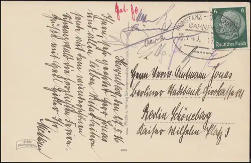 Post Bahnpost Konstanz - OffenBURG ZUG 149 - 17.5.1936 sur AK Hornberg/Nwarzwald