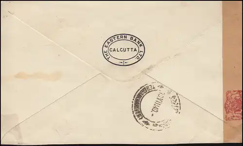 Zensur Indien-Brief 153 König George VI. aus Kalkutta nach Nahost 10.8.1940