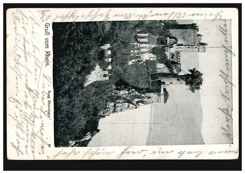 AK Gruss du Rhin: Château de Rheinstein, BINGEN (RHEIN) 18.7.1907