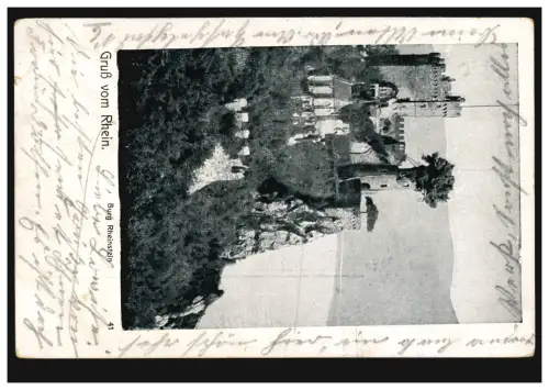 AK Gruss vom Rhein: Burg Rheinstein, BINGEN (RHEIN) 18.7.1907