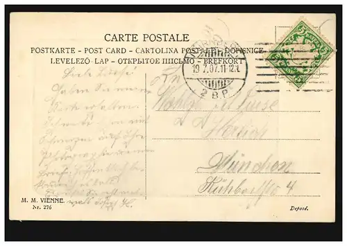 AK Carte d'artiste fille en robe verte, NÜRNBERG 19.7.1907