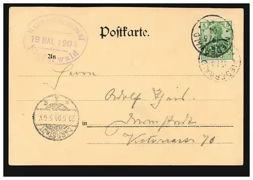 AK Gruss vom Rhein: Germania, NIEDERWALD 19.5.1904 nach DARMSTADT 20.5.04