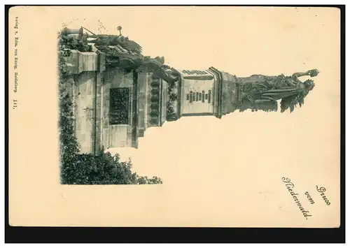 AK Gruss vom Niederwald: Nierderwalddenkmal, RÜDESHEIM 30.7.1898 nach GRAZ 1.8.