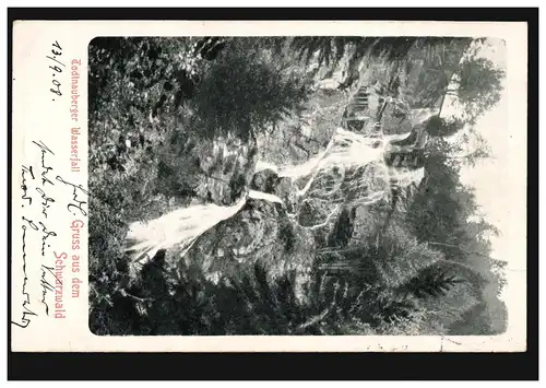 AK Gruss aus dem Schwarzwald: Todtnauberger Wasserfall, TODTNAUBERG 14.9.1908
