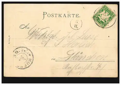 Künstler-AK Prägekarte in Rot: Enten im Schilf, Ortspostkarte MÜNCHEN 12.7.1907