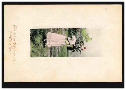 Künstler-AK Prägekarte Jugendstil Mädchen mit Blumentopf, RIXDORF 14.2.1907