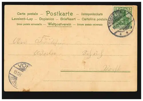 Künstler-AK Prägekarte Sitzender Engel mit Trompete, SANKT TÖNIS 15.12.1905