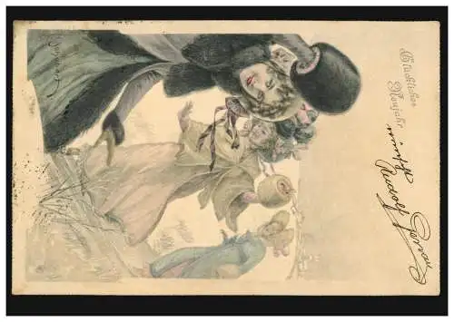 Künstler-AK Neujahr Drei Frauen im Winter, gelaufen um 1910 nach Laaz