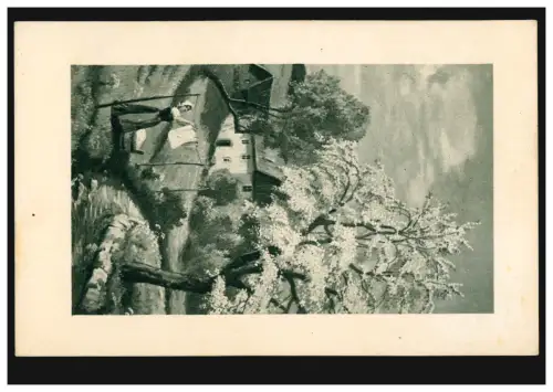 Künstler-AK Dorflandschaft Beim Wäscheaufhängen, AUSSIG 1911 nach Wien