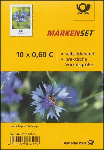 FB 88a Blume Kornblume, Folienblatt mit 10x 3481, -01002, postfrisch **