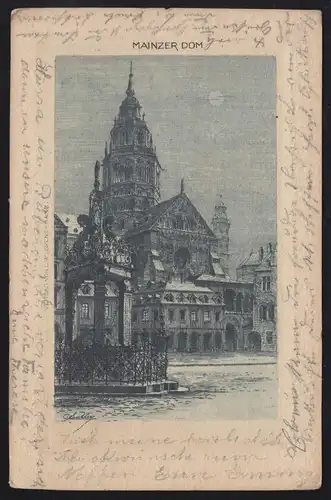 AK Mainzer Dom, Stich aus MAINZ 5.5.1899 nach MANNHEIM 5.5.99