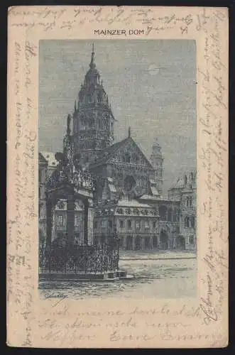 AK Mainzer Dom, Stich aus MAINZ 5.5.1899 nach MANNHEIM 5.5.99