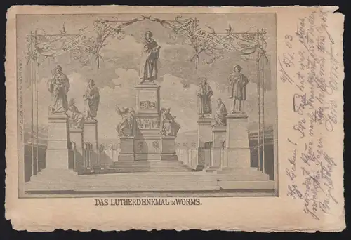 AK Lutherdenkmal in Worms, Bahnpost FRANKFURT (M.) - STRASSBURG (ELS.) 8.1.1903