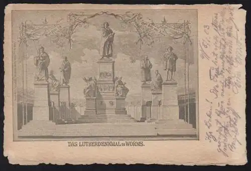 AK Lutherdenkmal in Worms, Bahnpost FRANKFURT (M.) - STRASSBURG (ELS.), 8.1.1903